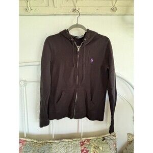 Ralph Lauren Sport Sweatshirt Womens L Black Embroidered Logo Full Zip Hoodie